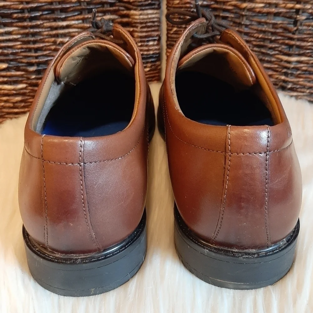 Nunn Bush Men's 11 Brown Baxter Leather Plain Toe Oxford Dress Shoes Memory Foam